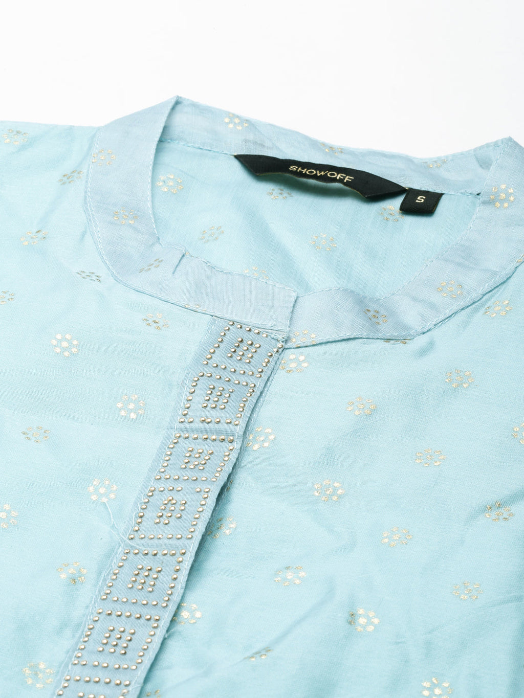 Women's Mandarin Collar Printed Blue Straight Kurta