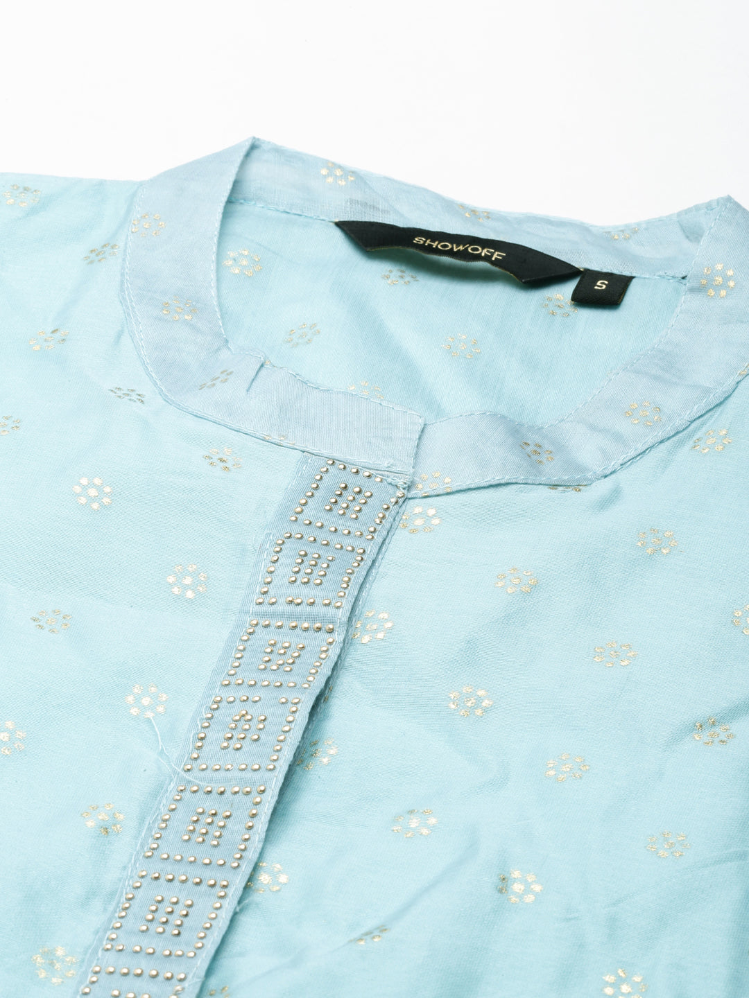 Women's Mandarin Collar Printed Blue Straight Kurta