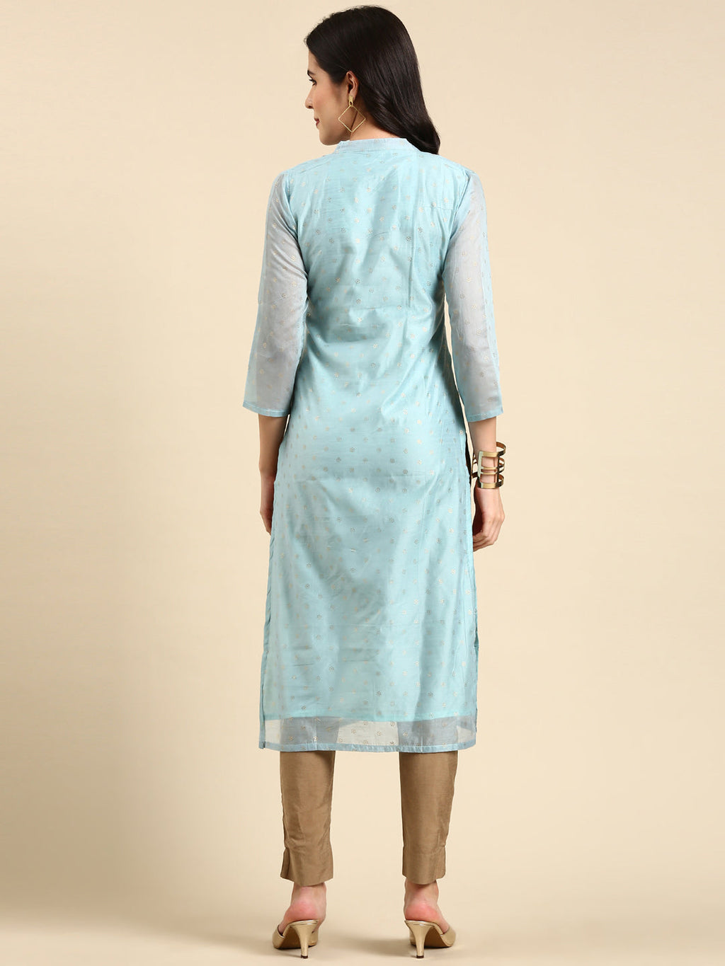 Women's Mandarin Collar Printed Blue Straight Kurta