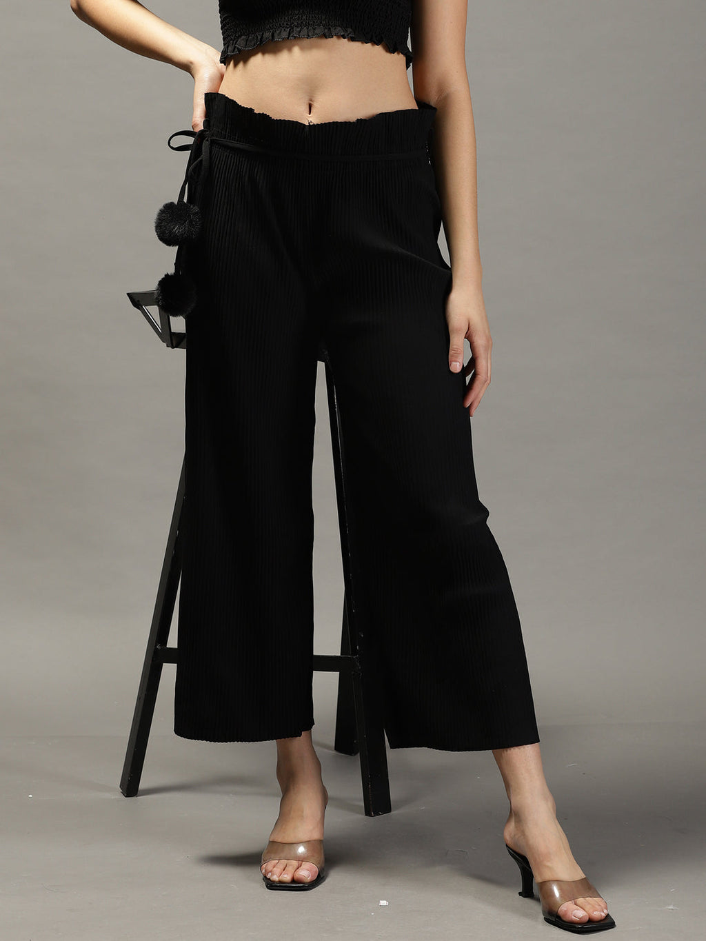 Women's Black Relaxed Straight Fit Trousers
