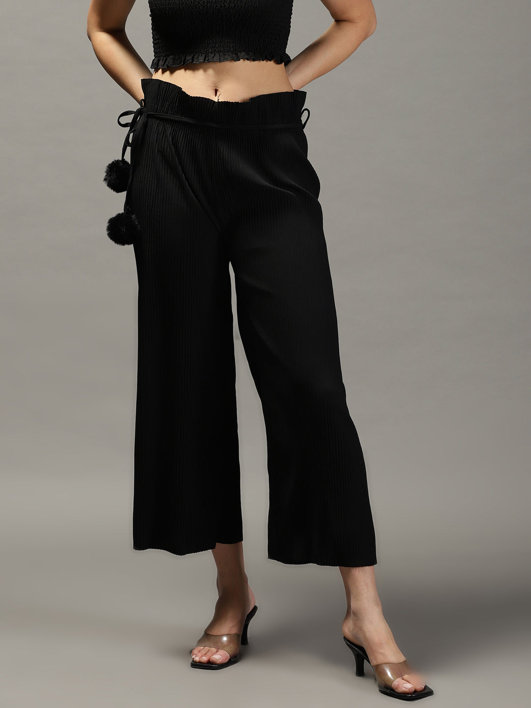 Women's Black Relaxed Straight Fit Trousers