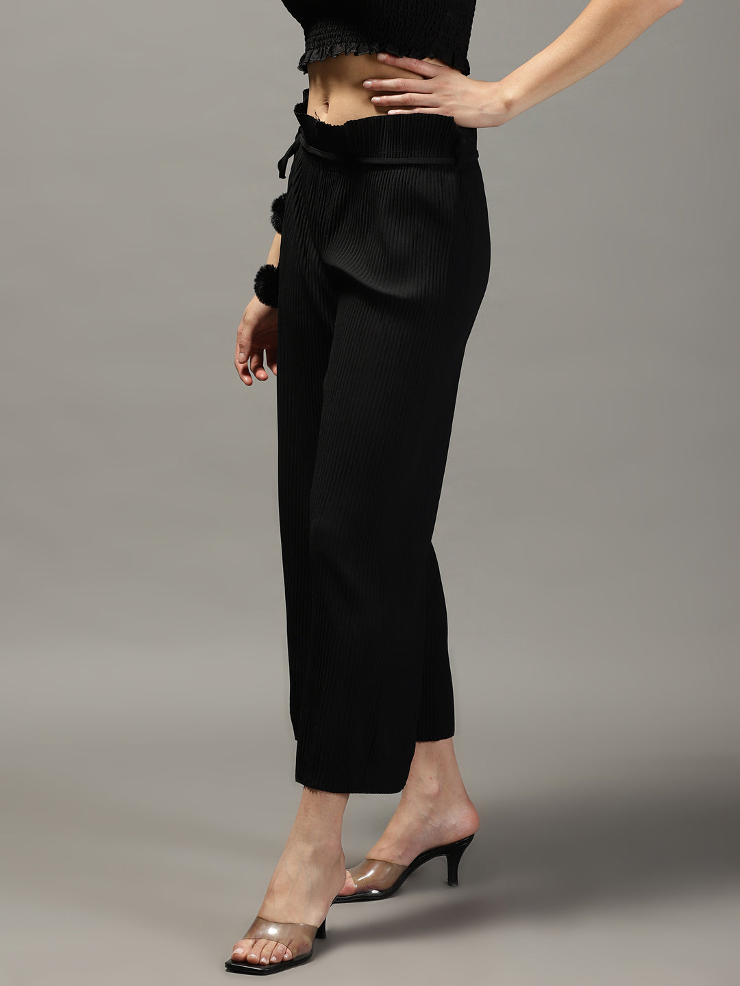 Women's Black Relaxed Straight Fit Trousers