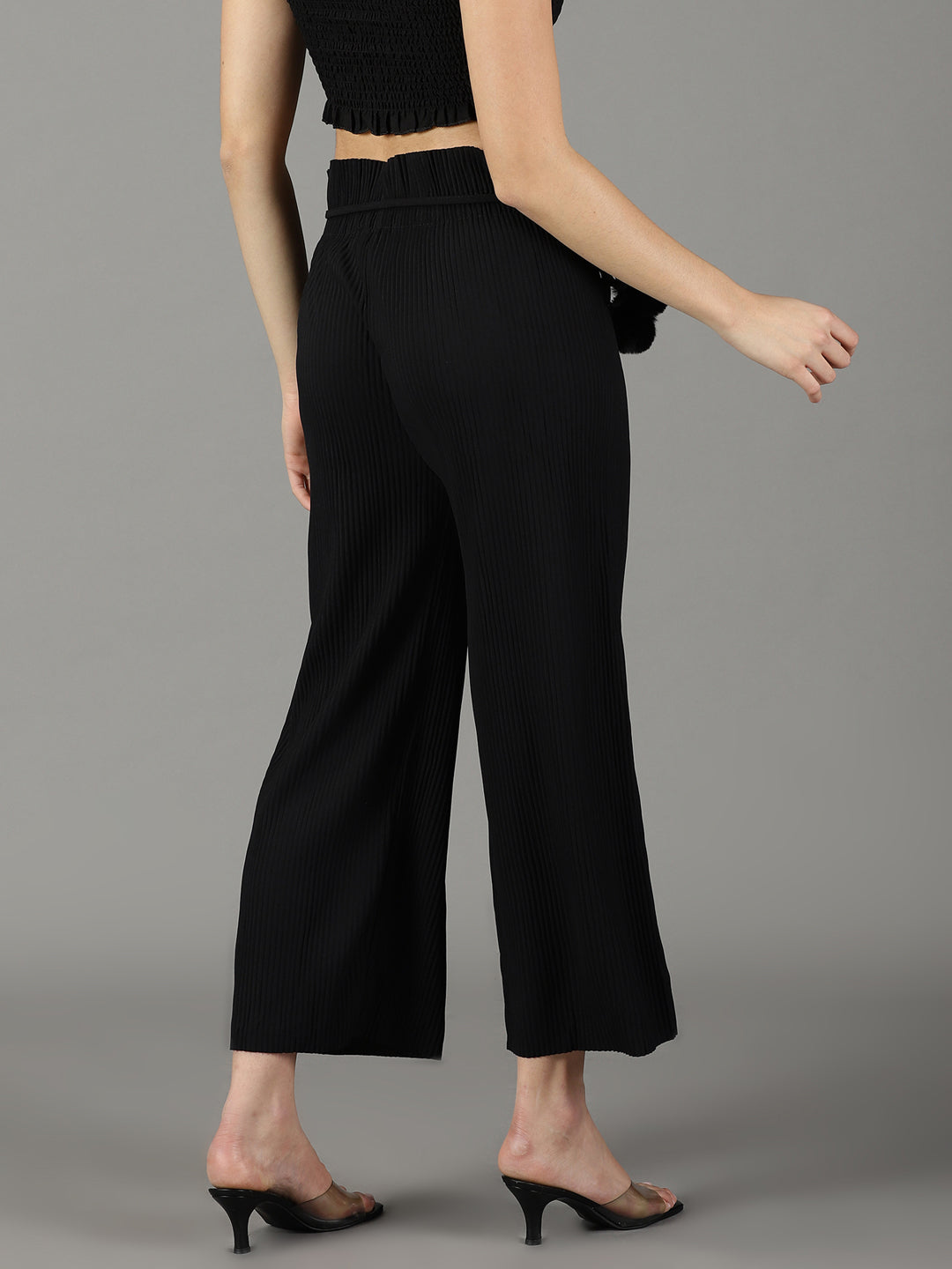 Women's Black Relaxed Straight Fit Trousers
