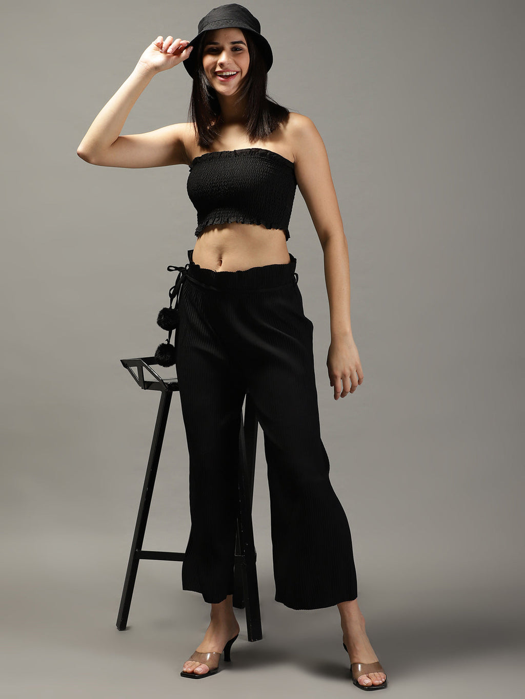 Women's Black Relaxed Straight Fit Trousers