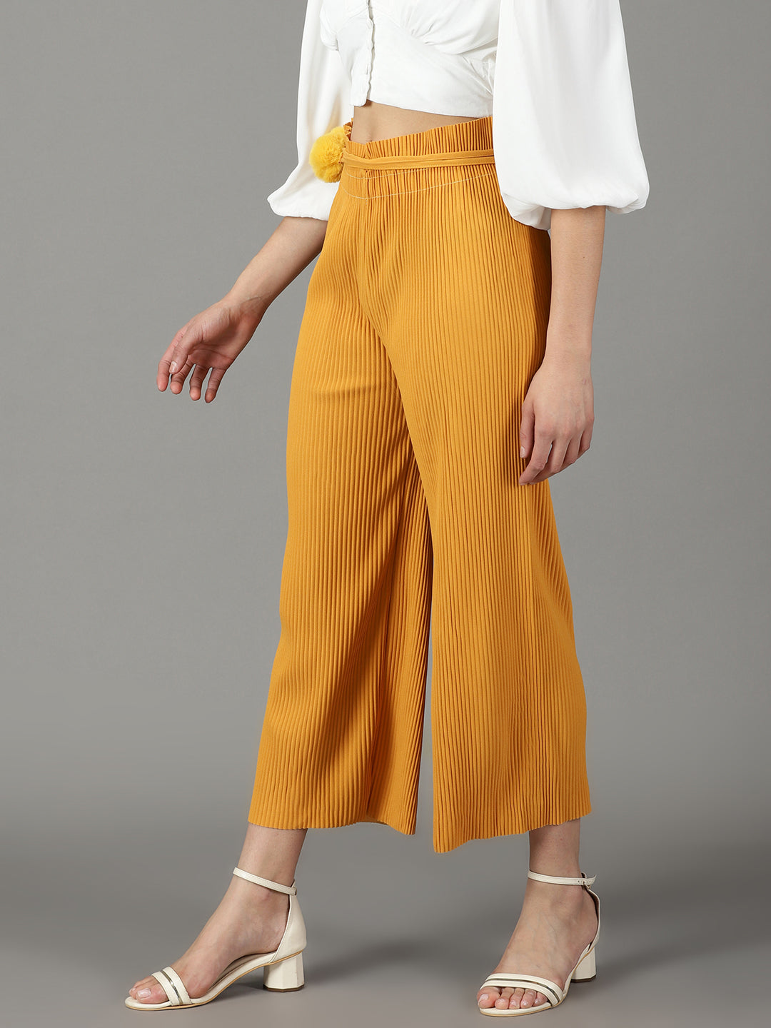 Women's Mustard Mid-Rise Relaxed Straight Fit Trousers