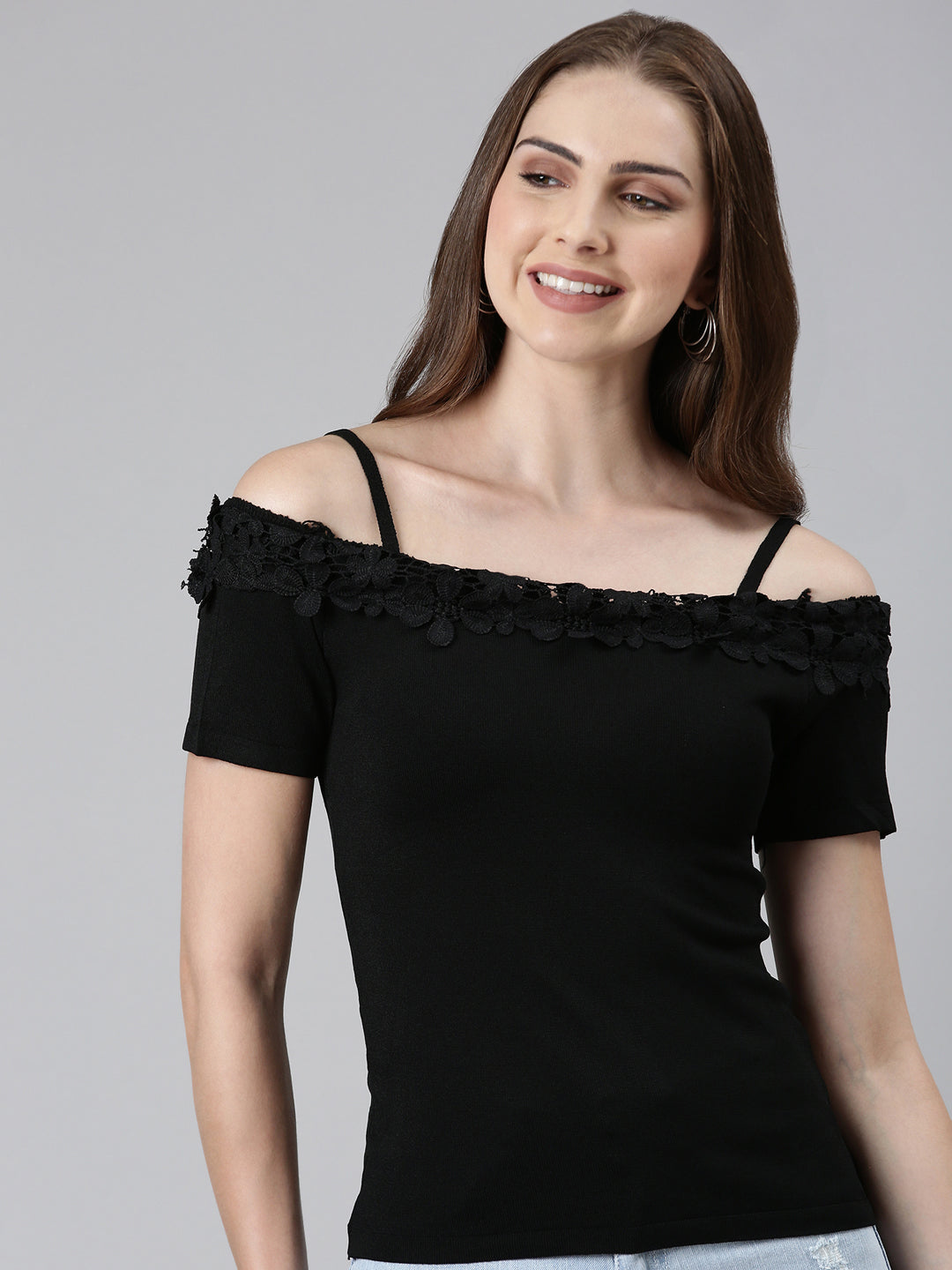 Women's Off-Shoulder Solid Black Top
