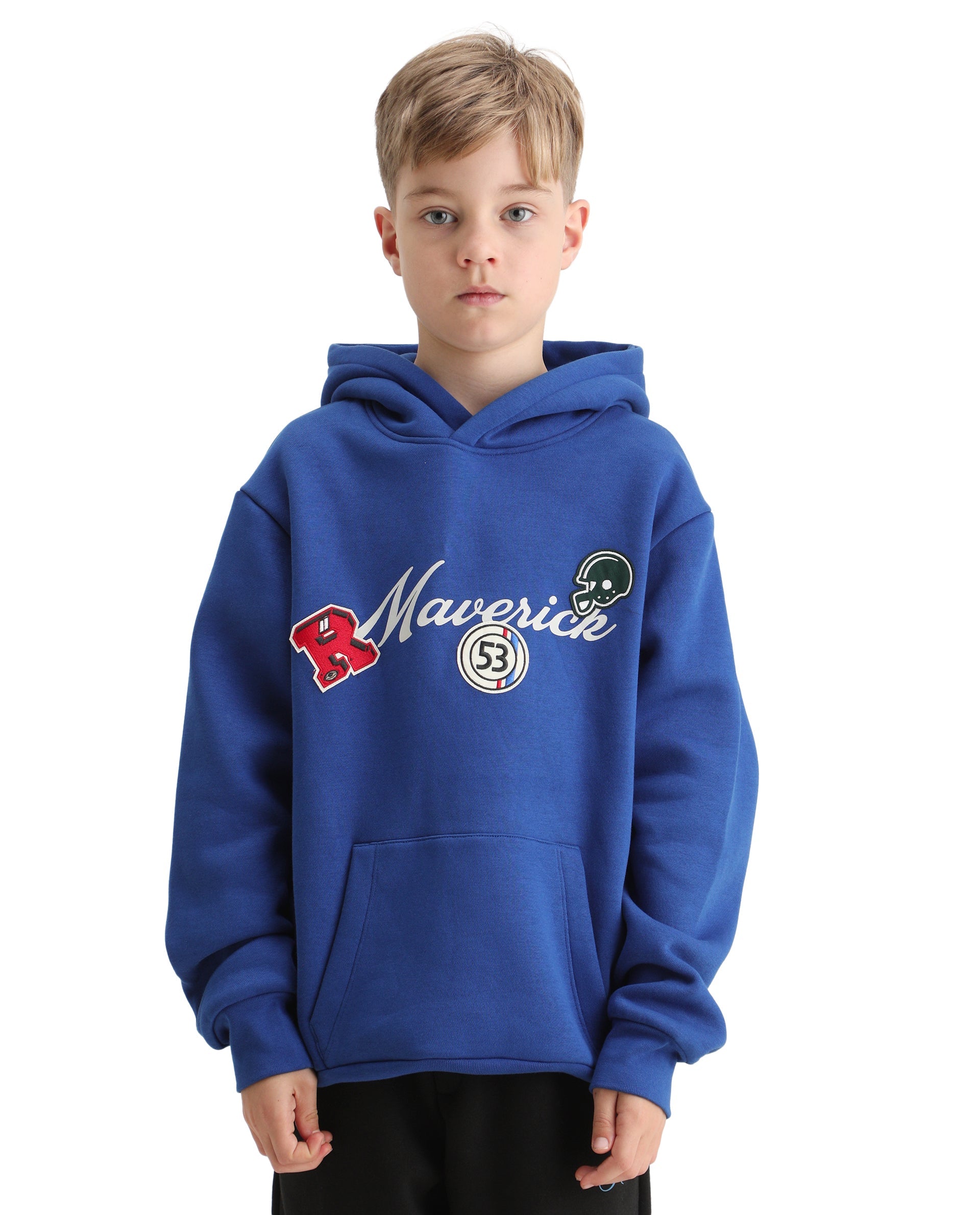 Rare Ones Kids Gino Dark Blue Cotton Blend Hooded Typography Oversized Sweatshirt