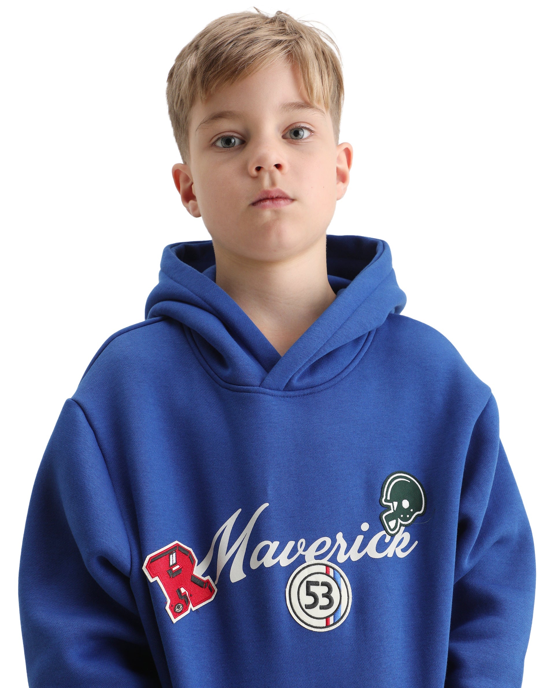 Rare Ones Kids Gino Dark Blue Cotton Blend Hooded Typography Oversized Sweatshirt