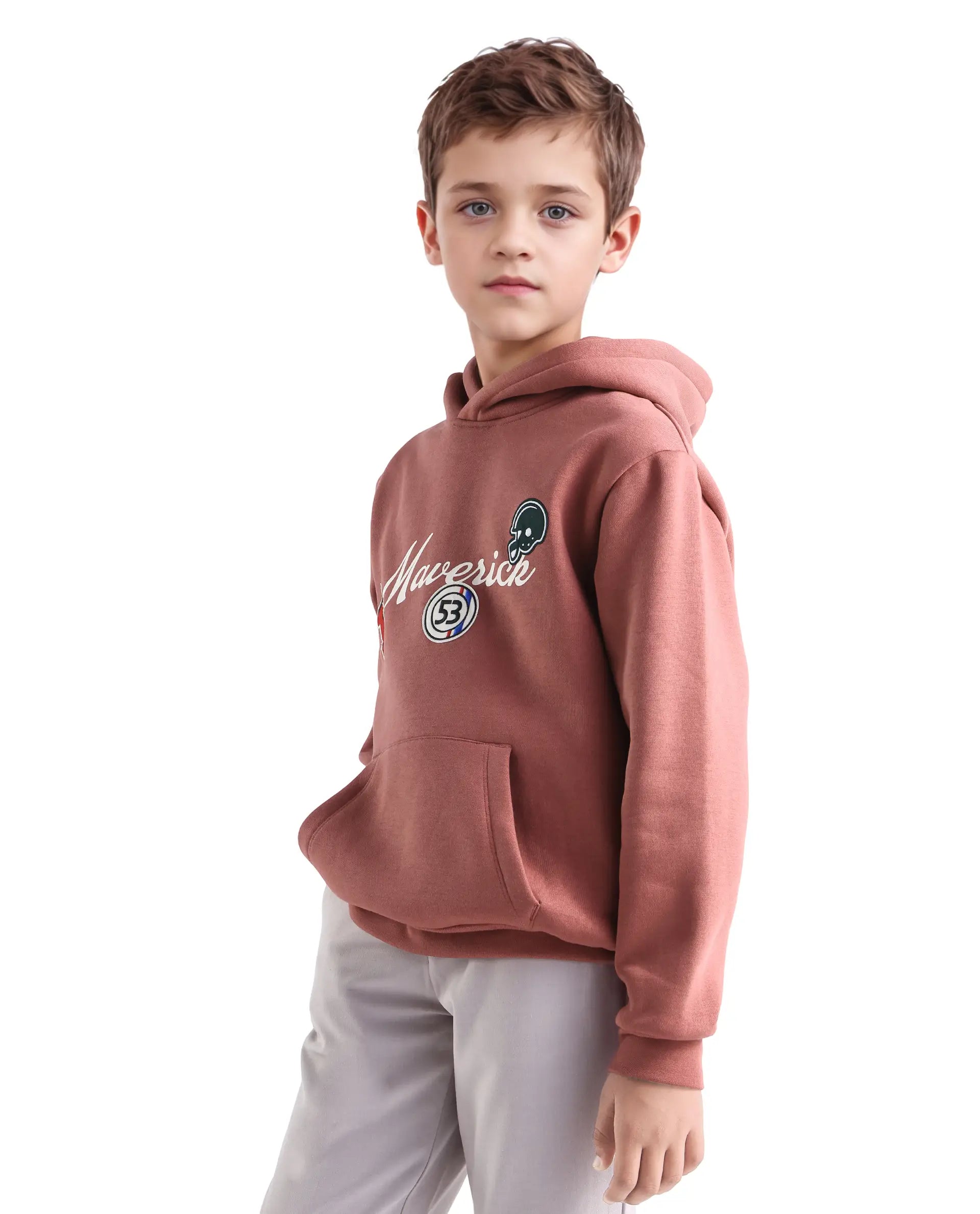 Rare Ones Kids Gino Rust Cotton Blend Hooded Typography Oversized Sweatshirt
