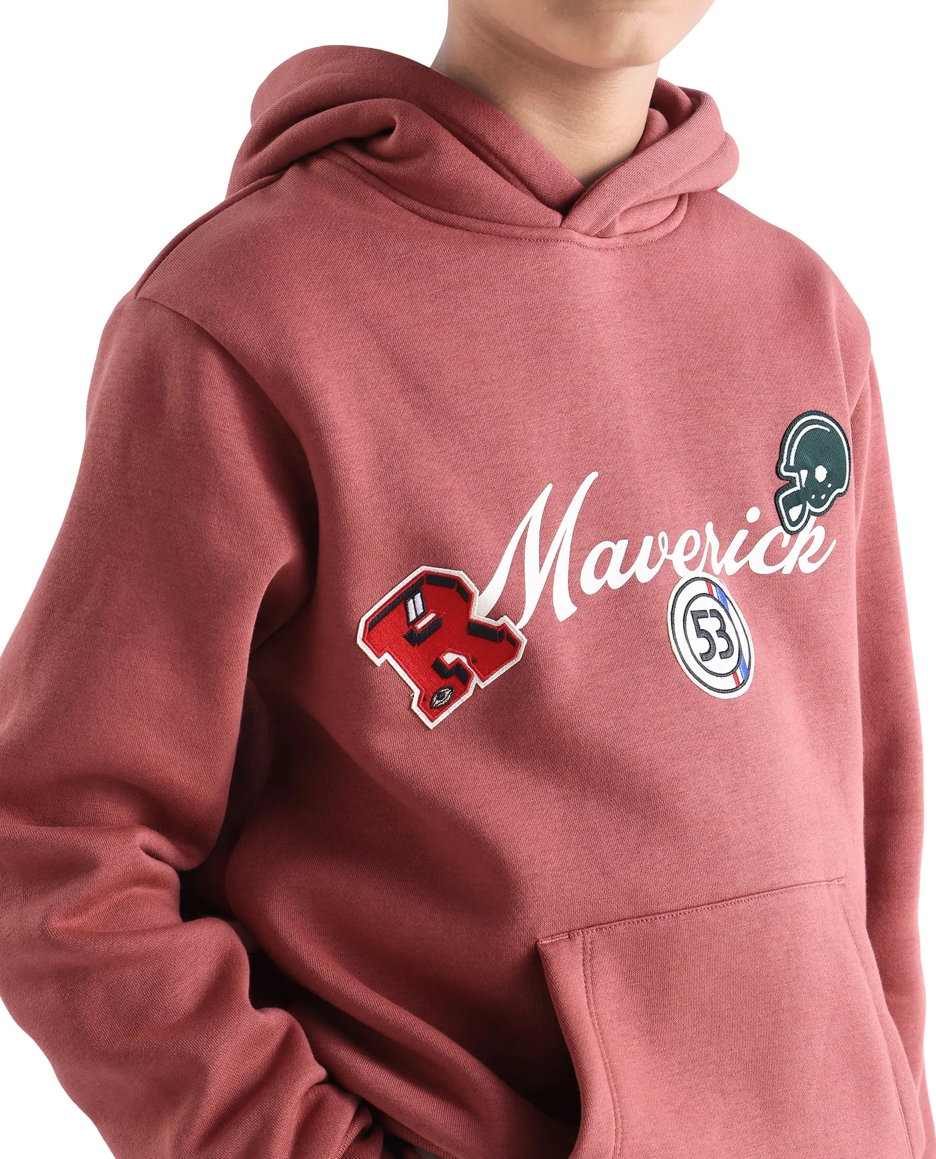 Rare Ones Kids Gino Rust Cotton Blend Hooded Typography Oversized Sweatshirt