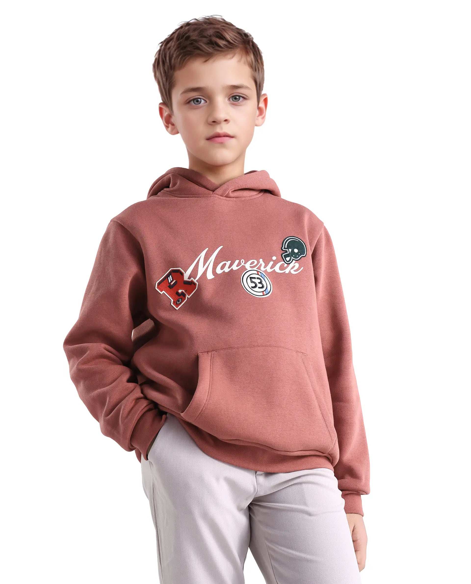 Rare Ones Kids Gino Rust Cotton Blend Hooded Typography Oversized Sweatshirt