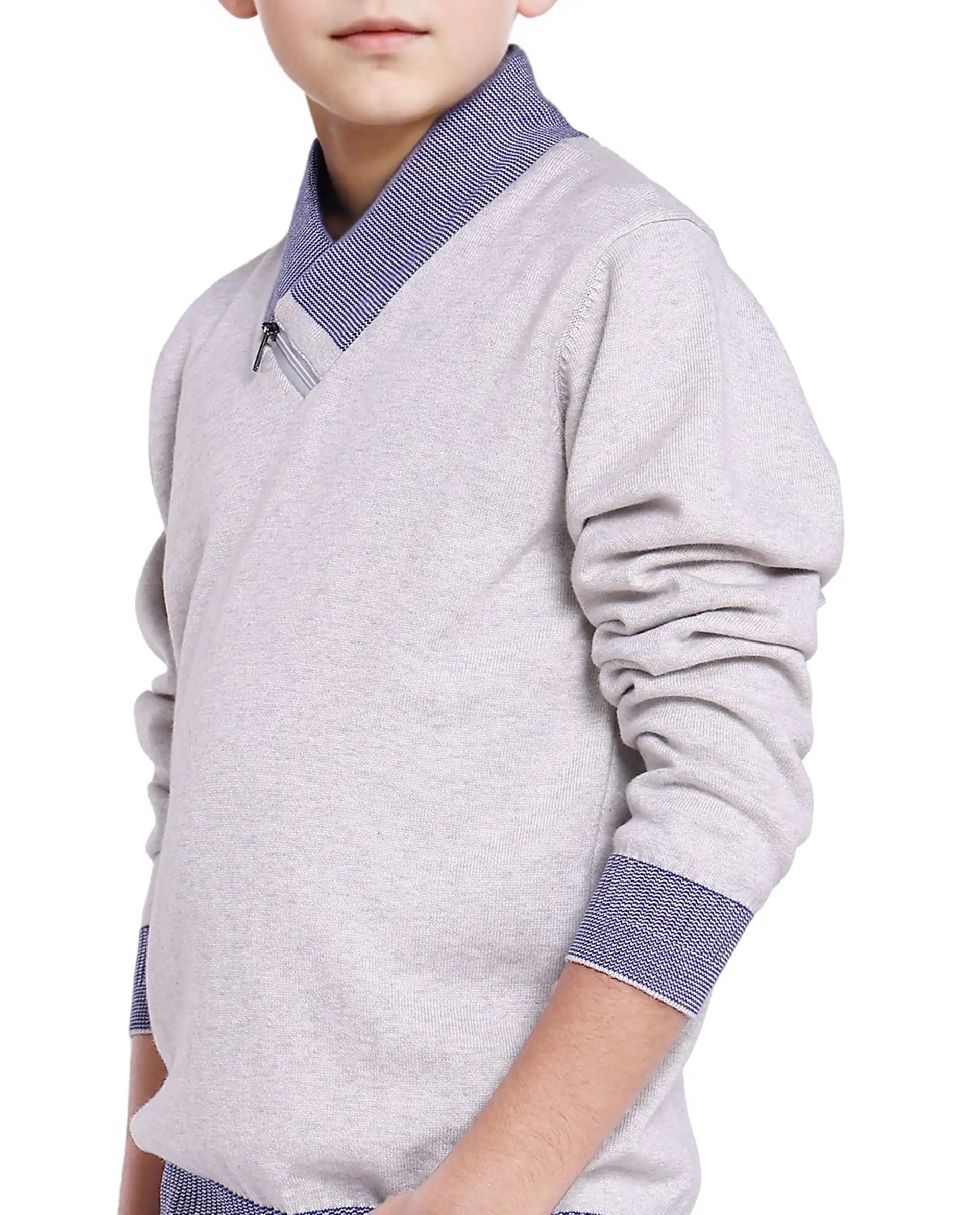 Rare Ones Kids Denv Melange Grey Full Sleeve Casual Zipper Regular Sweater