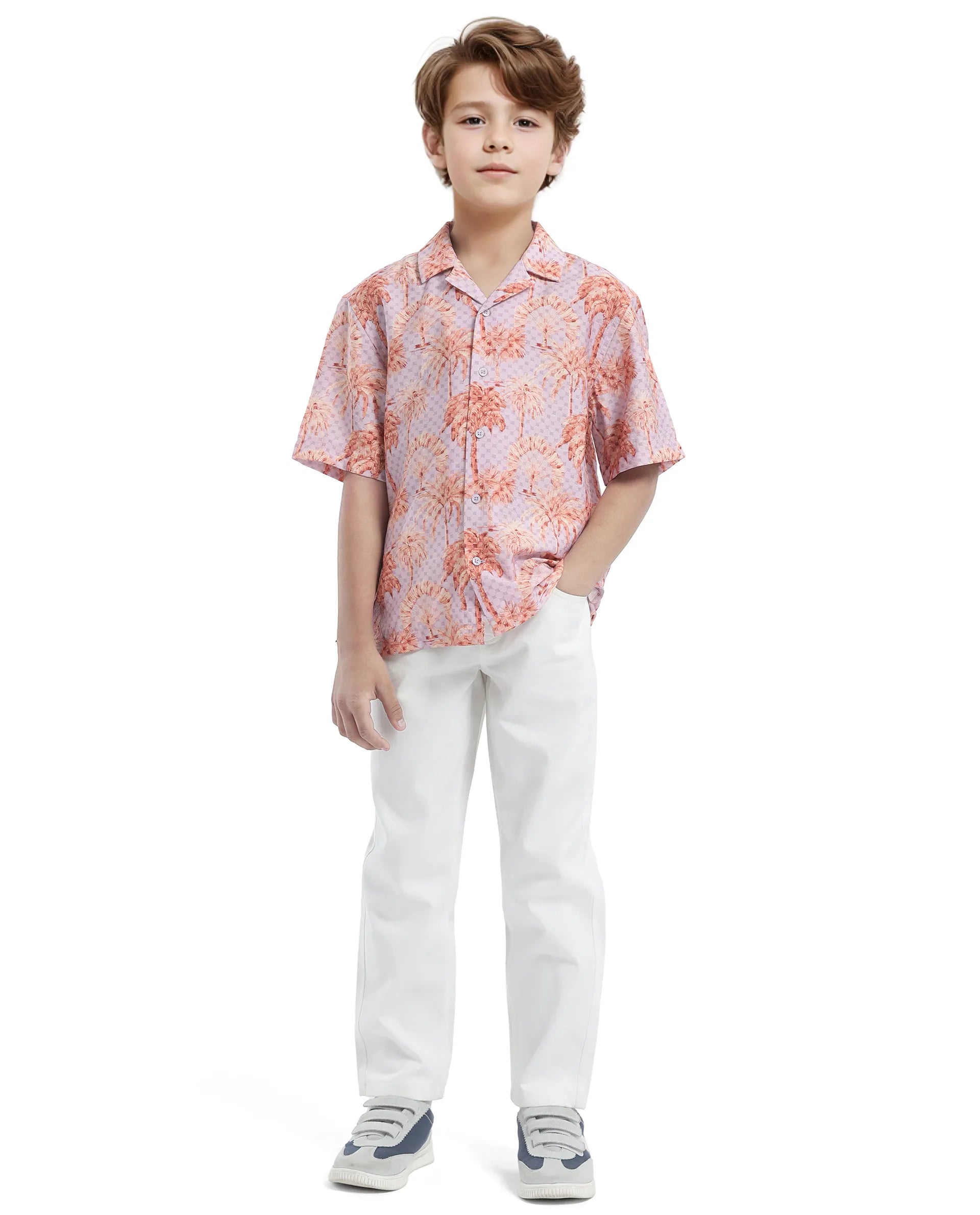 Rare Ones Kids Gusy-K Purple Viscose Blend Half Sleeve Button Printed Regular Fit Shirt