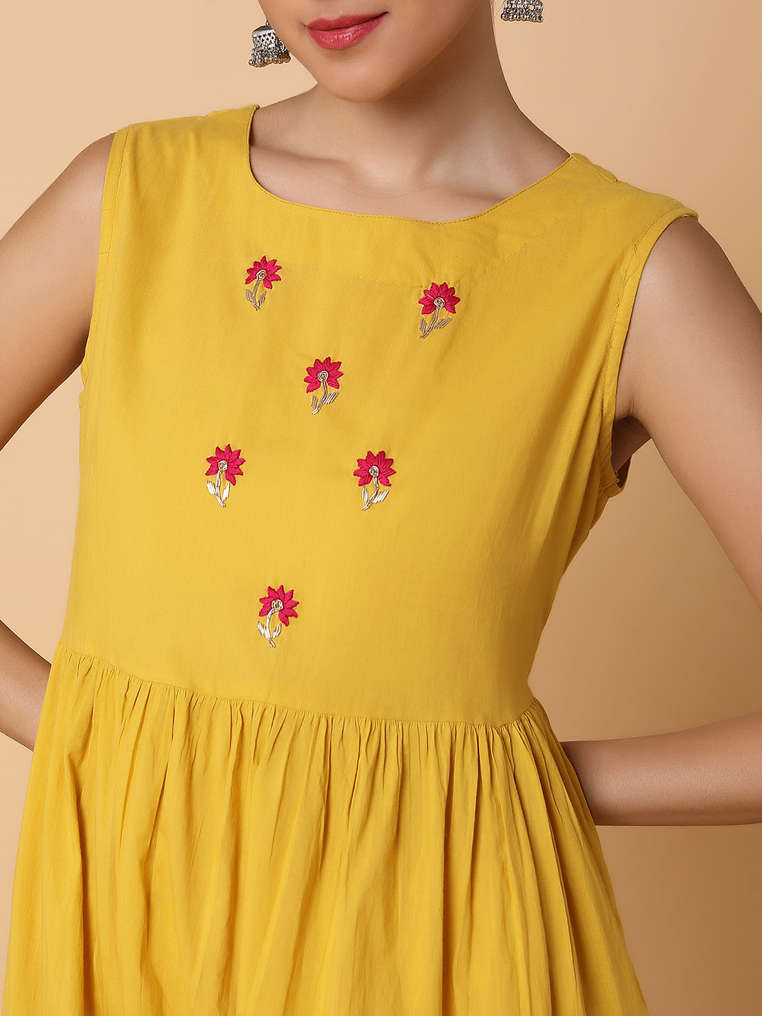 Women's Mustard Embroidered Beaded Anarkali Kurta With Longline Jacket