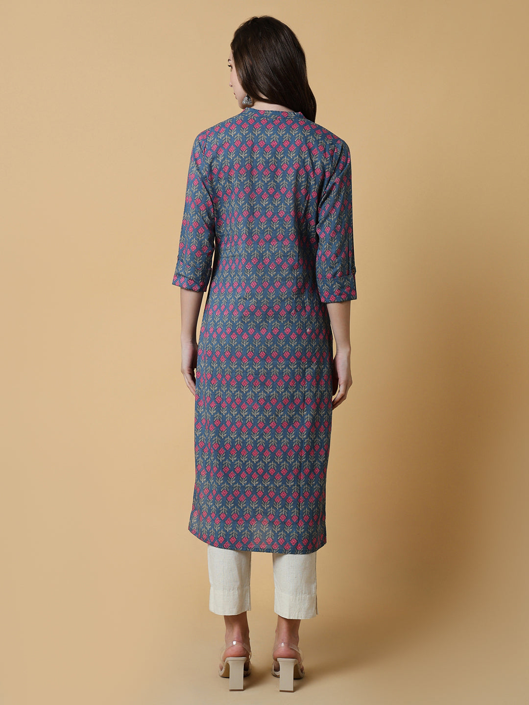 Women's Floral Blue Straight Kurta