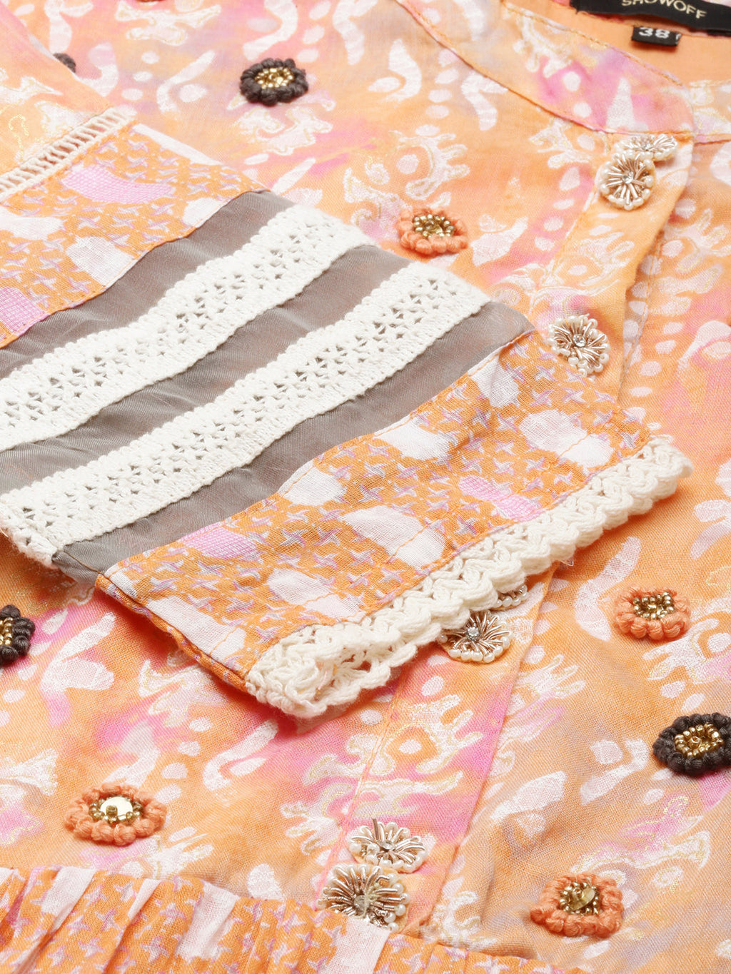 Women's Peach Thread Work Tiering Anarkali Kurta