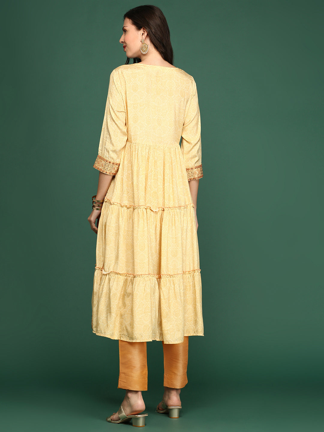 Women's Yellow Floral Printed Anarkali Kurta