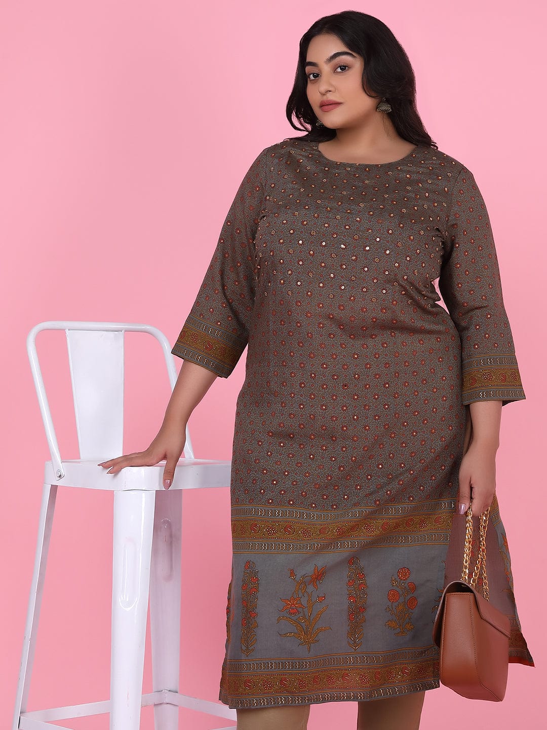 Women's Olive Floral Straight Kurta