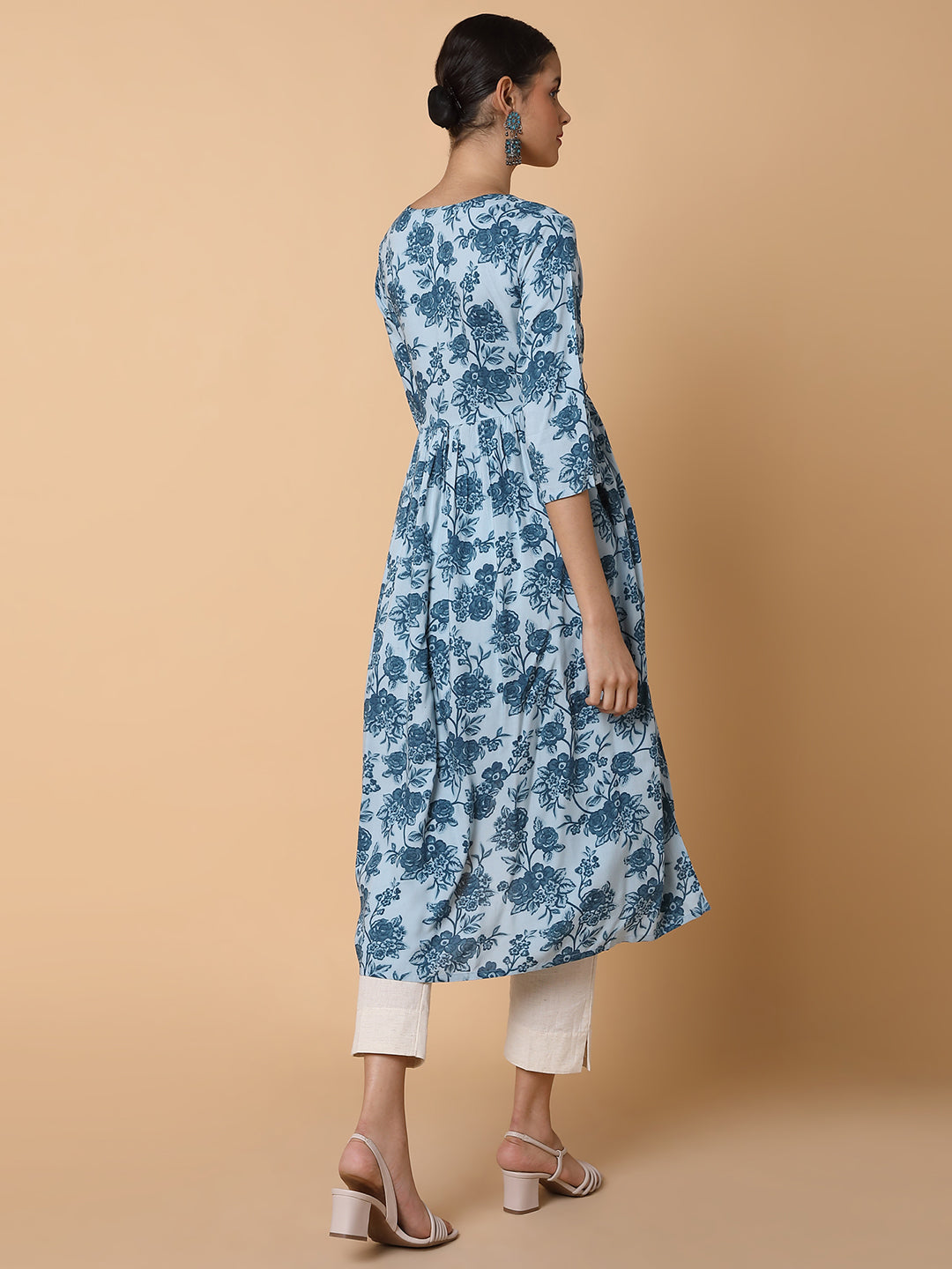 Women's Floral Blue Anarkali Kurta