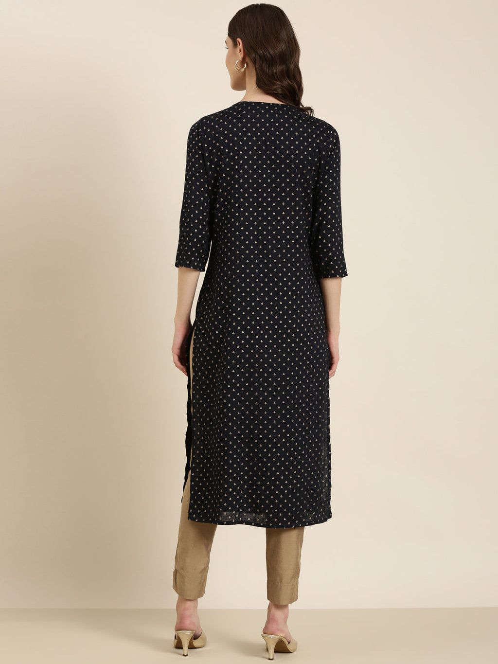 Women's Navy Blue Ethnic Motifs Printed Straight Kurta
