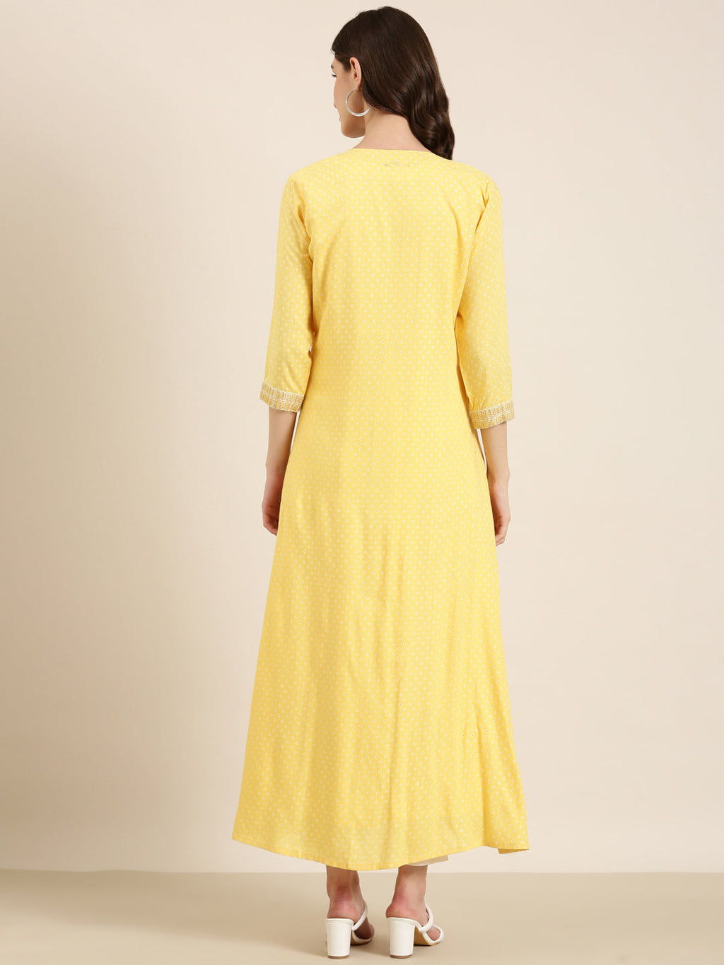 Women's Off White Embroidered Mirror Work Anarkali Kurta with Shrug