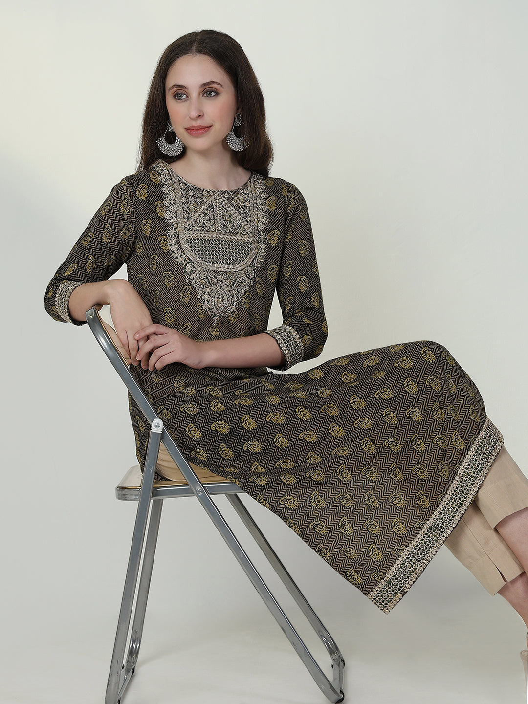 Women's Green Paisley Straight Kurta