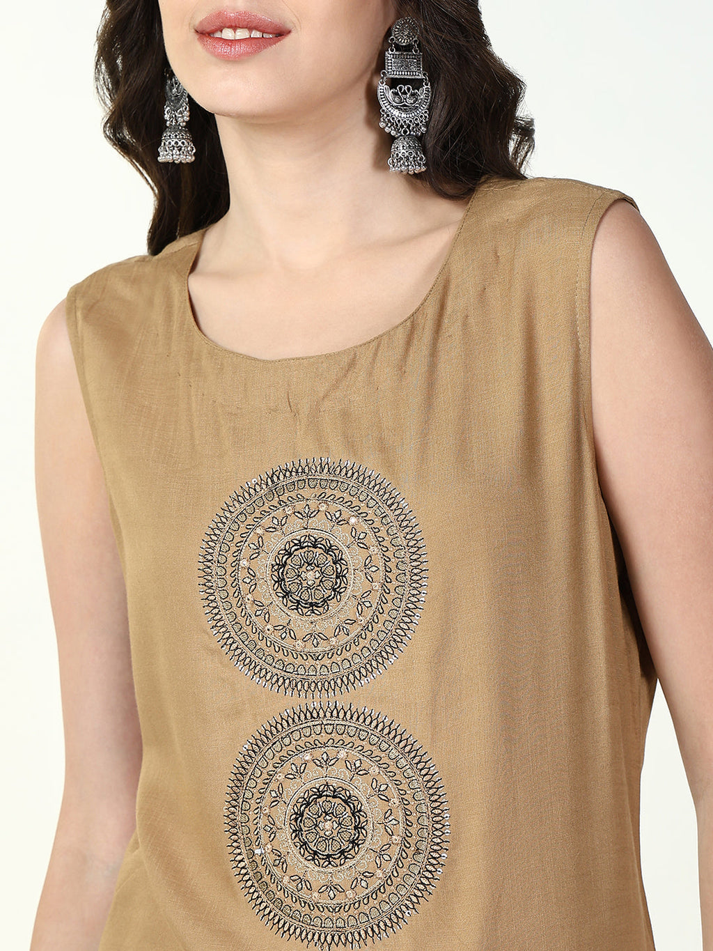 Women's Beige Solid A Line Kurta with Coat