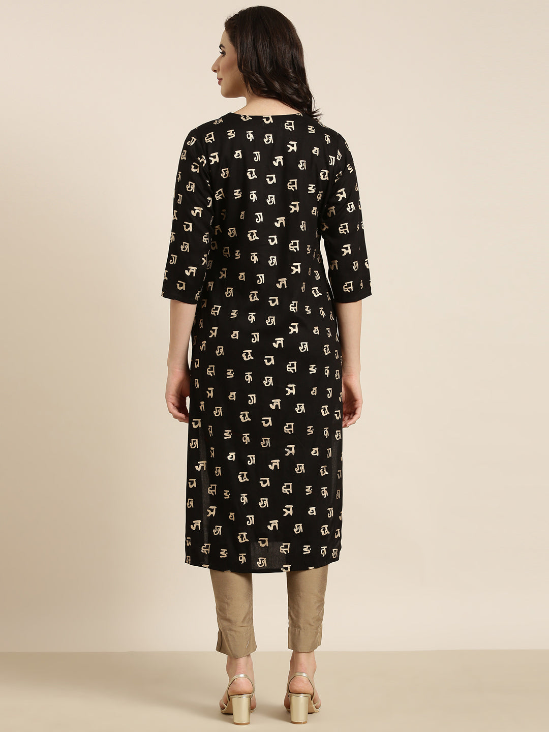 Women's Straight Black Ethnic Motifs Kurta