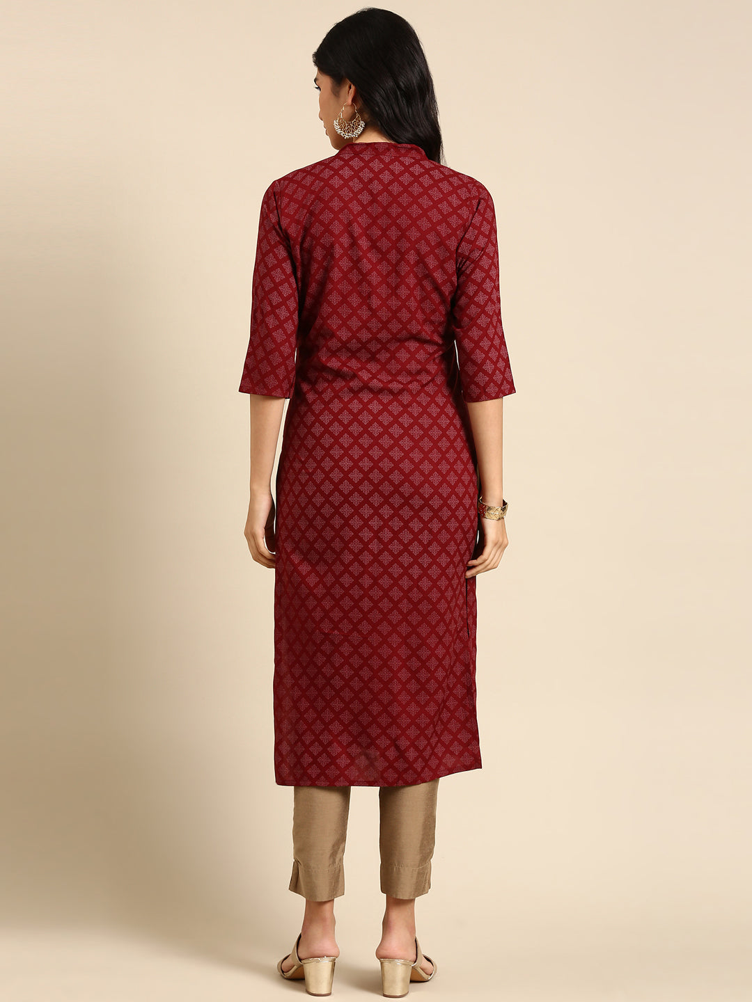 Women's Red Printed Straight Kurta