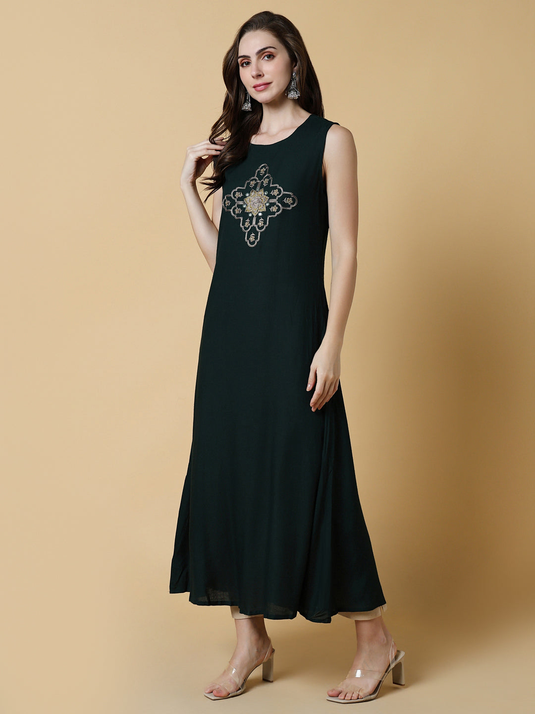 Women's Green Graphic A-Line Kurta with Shrug