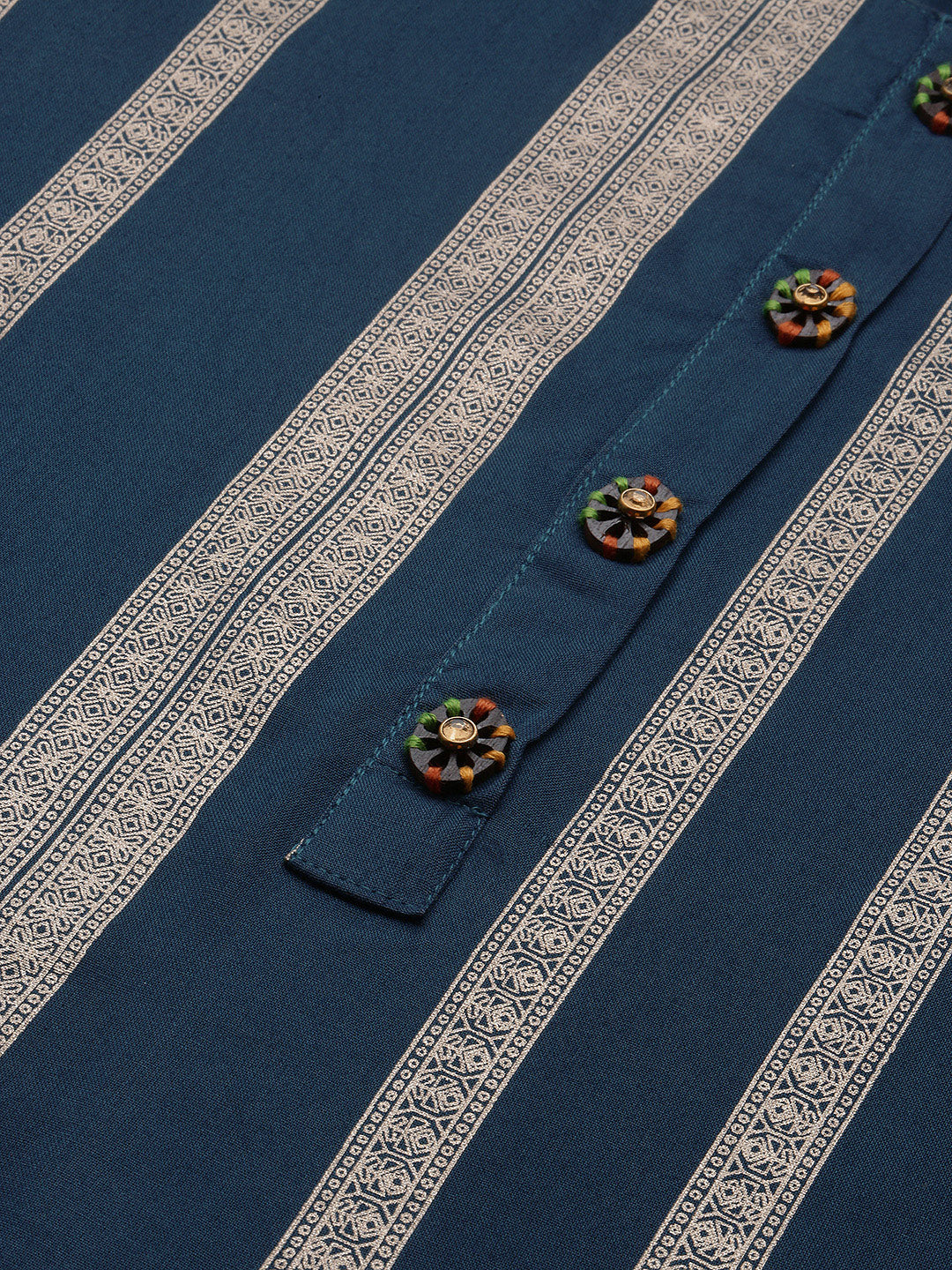 Women's Teal Striped Straight Kurta