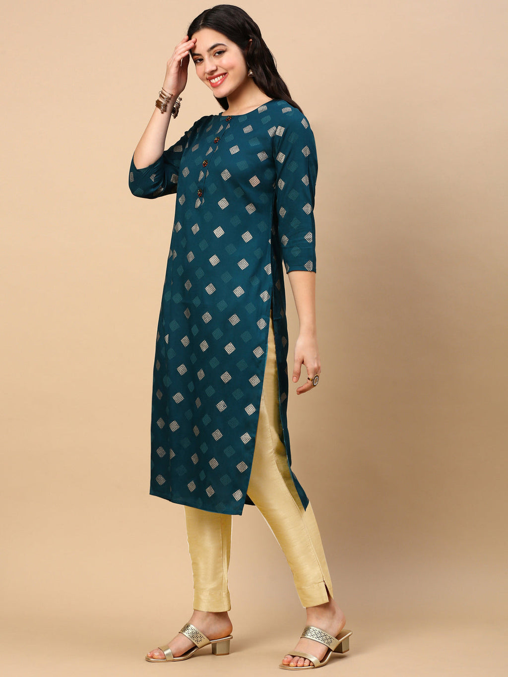 Women's Teal Graphic Straight Kurta