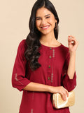 Women's Red Printed Straight Kurta