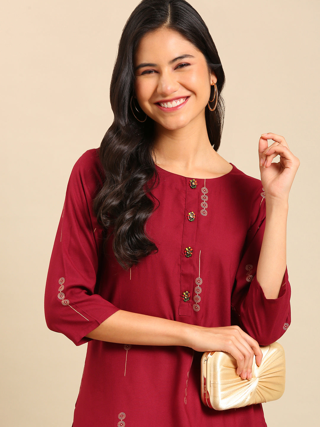 Women's Red Printed Straight Kurta