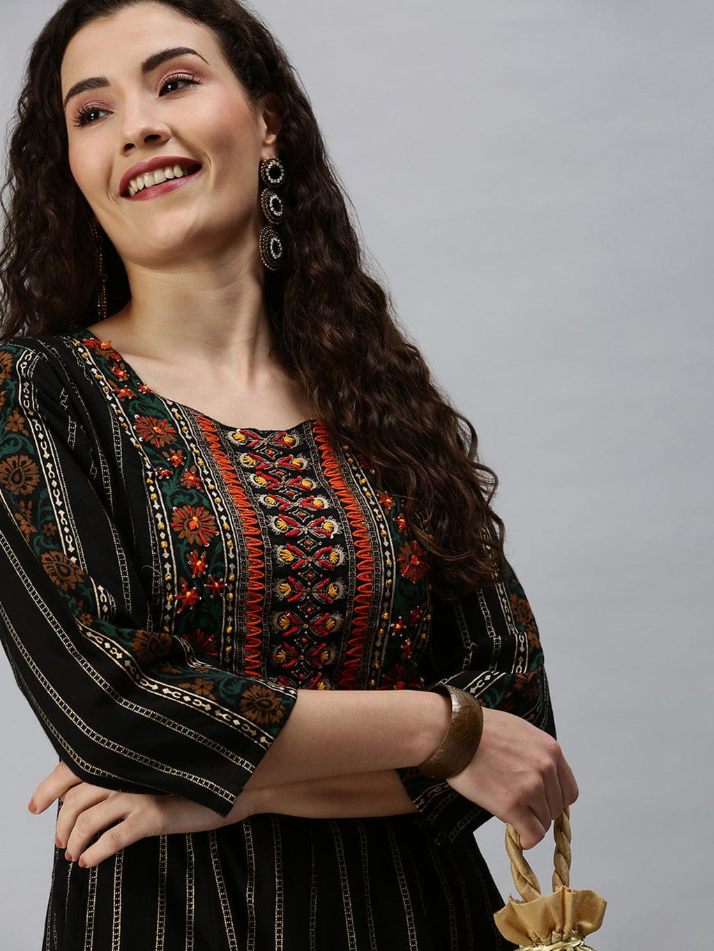 Women's Yoke Design Black Anarkali Kurta