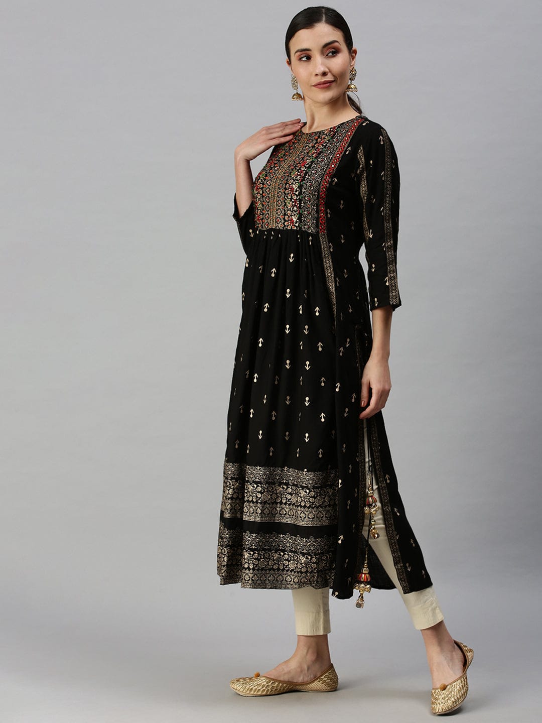 Women's Printed Black Straight Kurta