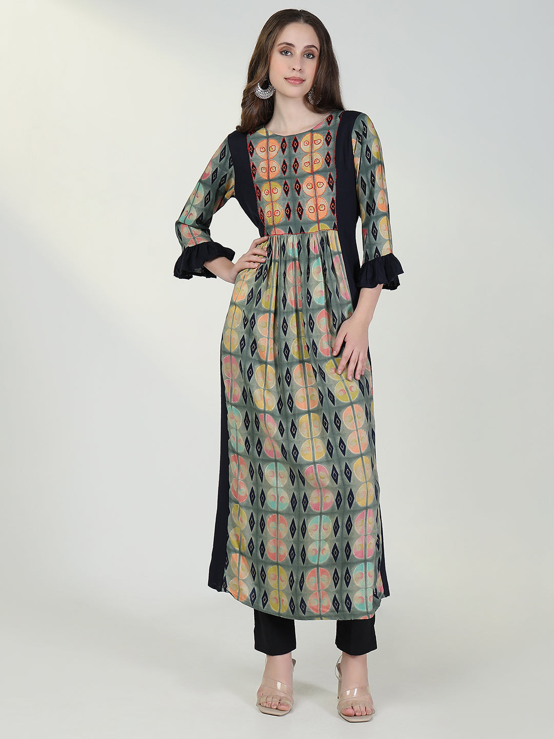 Women's Anarkali Geometric Multicolour Kurta