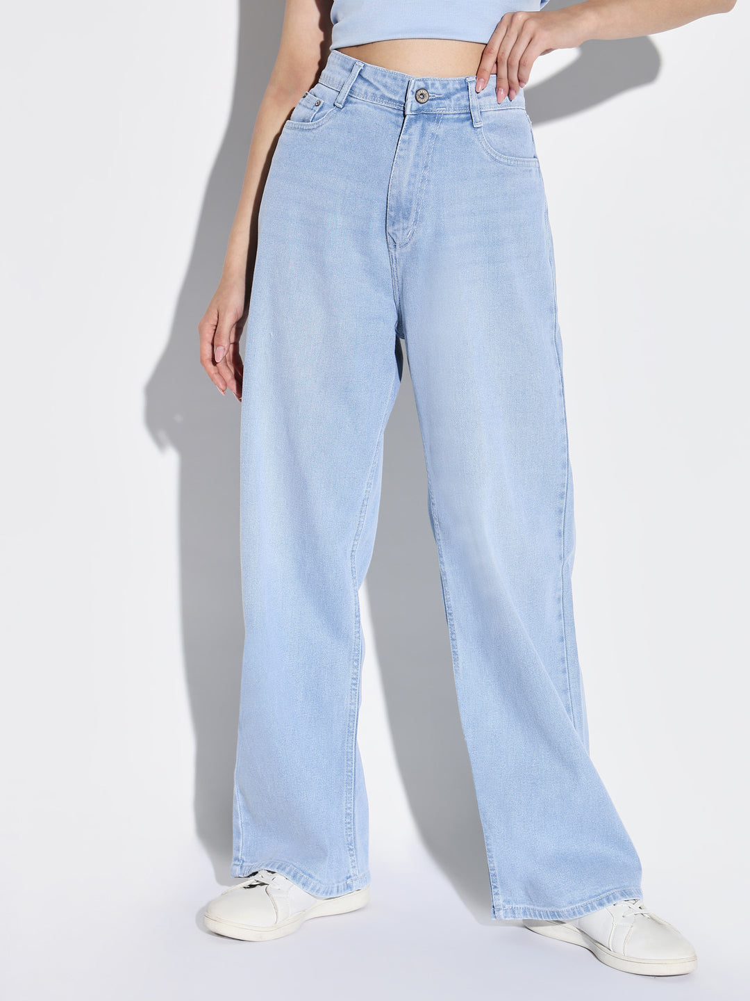 Women's Blue Comfort Wide Leg Light Fade Jeans