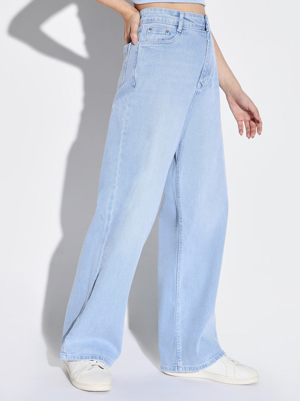 Women's Blue Comfort Wide Leg Light Fade Jeans