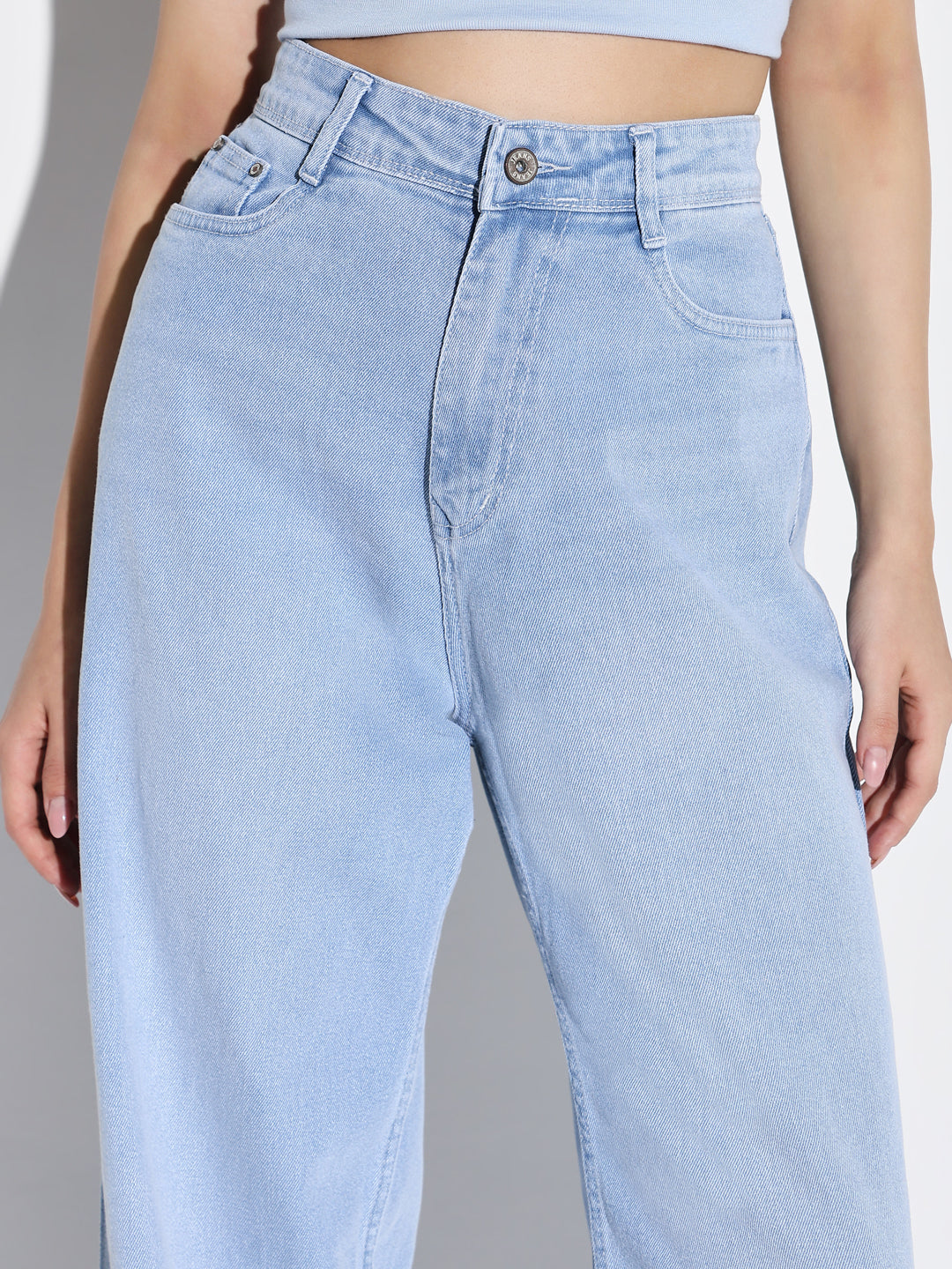 Women's Blue Comfort Wide Leg Light Fade Jeans