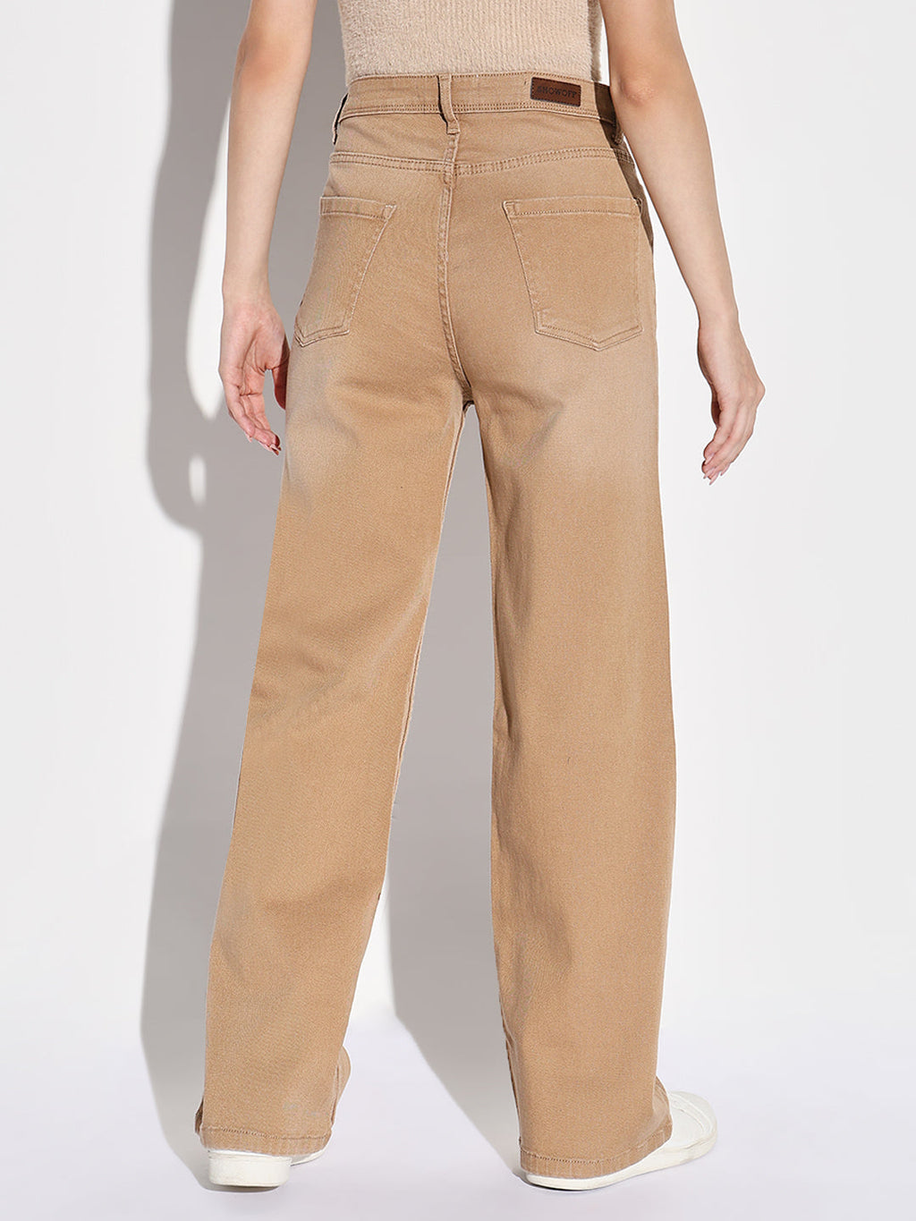 Women's Beige Comfort Wide Leg Light Fade Stretchable Jeans