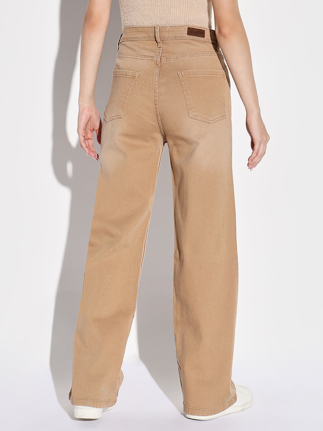 Women's Beige Comfort Wide Leg Light Fade Stretchable Jeans