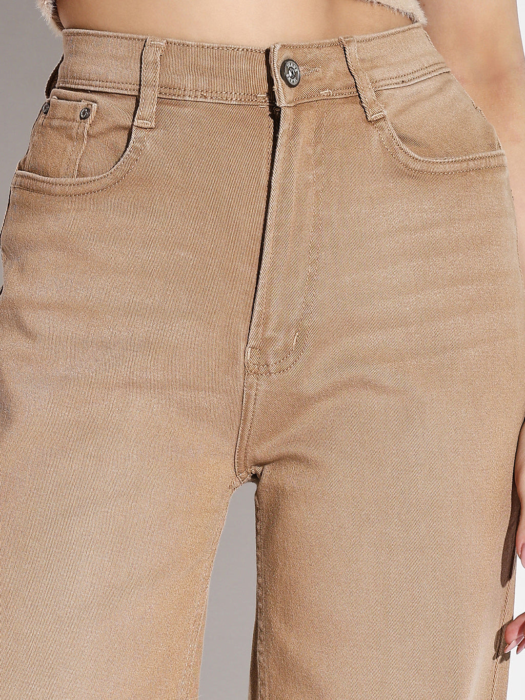 Women's Beige Comfort Wide Leg Light Fade Stretchable Jeans