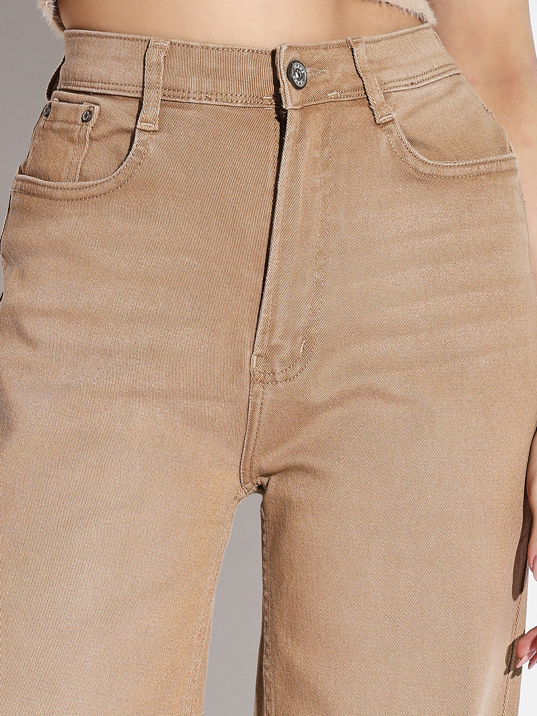 Women's Beige Comfort Wide Leg Light Fade Stretchable Jeans