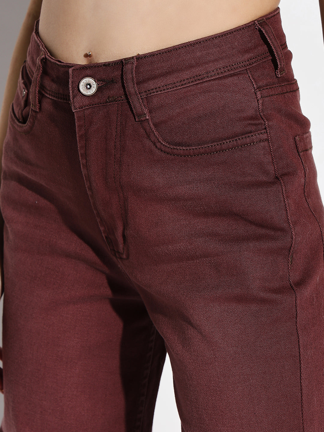 Women's Maroon Comfort High-Rise Wide Leg Light Fade Stretchable Jeans
