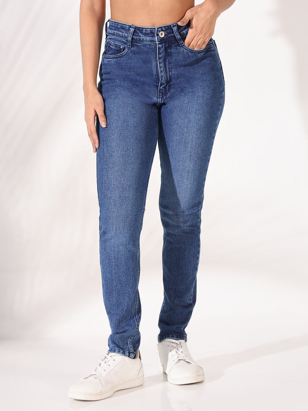 Women's Blue Comfort Slim Fit Light Fade Acid Wash Stretchable Jeans