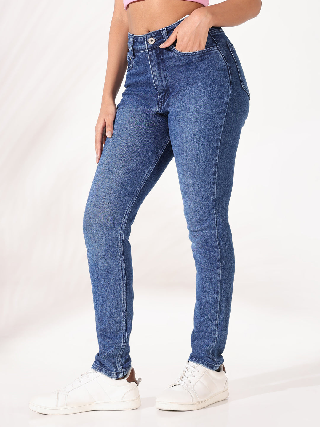 Women's Blue Comfort Slim Fit Light Fade Acid Wash Stretchable Jeans