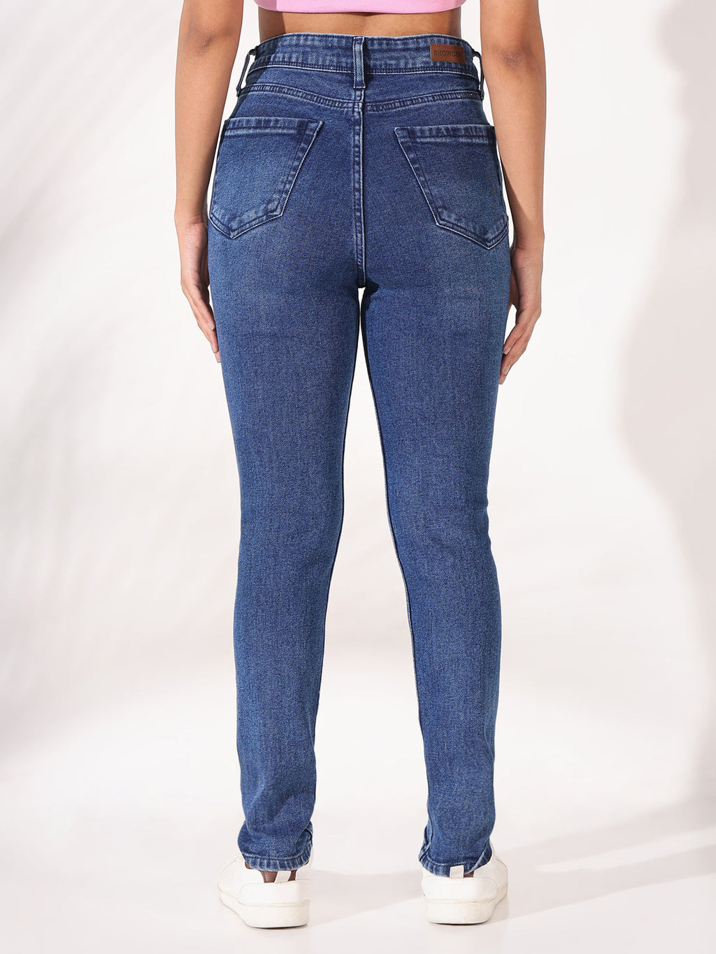 Women's Blue Comfort Slim Fit Light Fade Acid Wash Stretchable Jeans