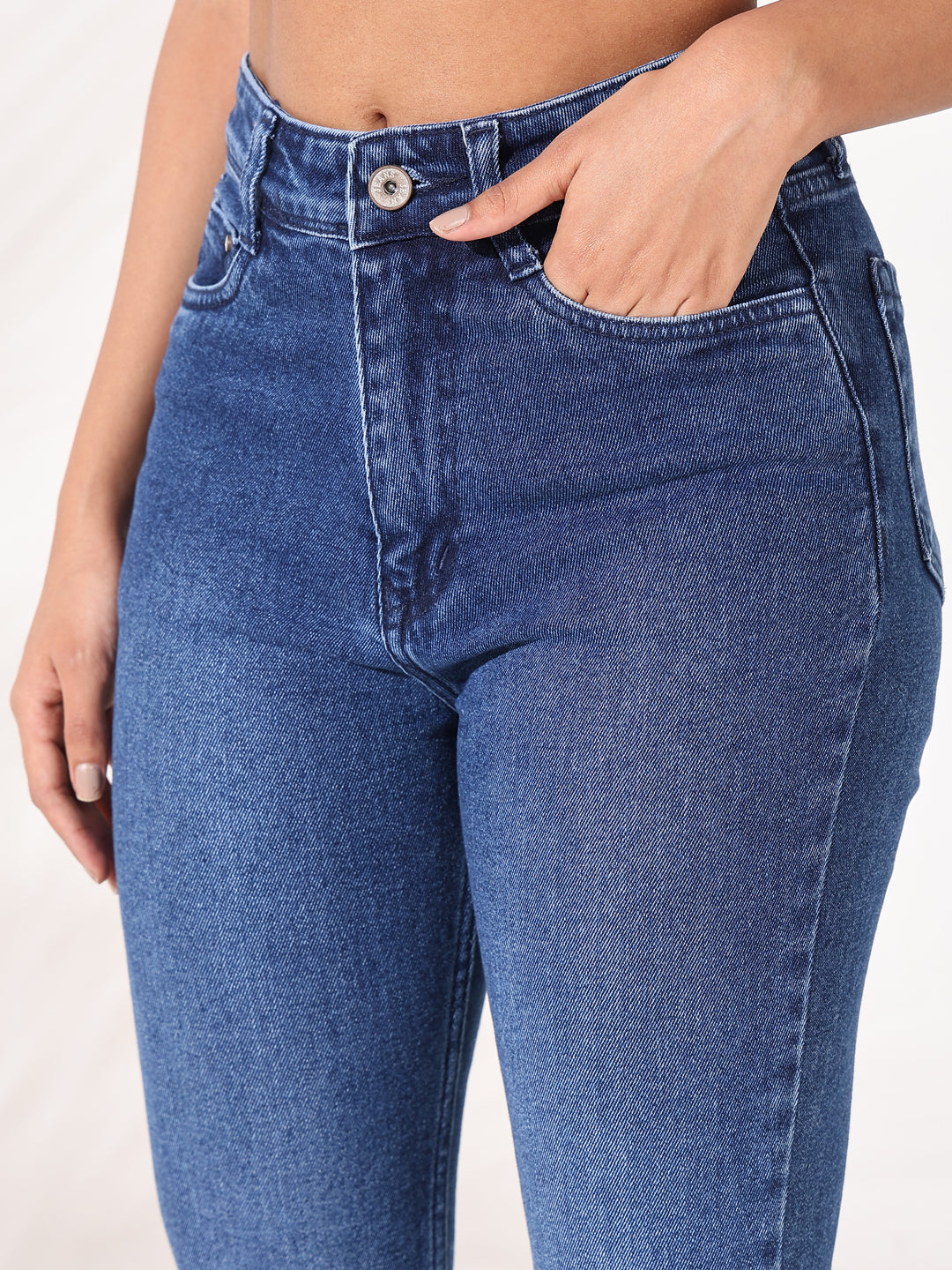 Women's Blue Comfort Slim Fit Light Fade Acid Wash Stretchable Jeans