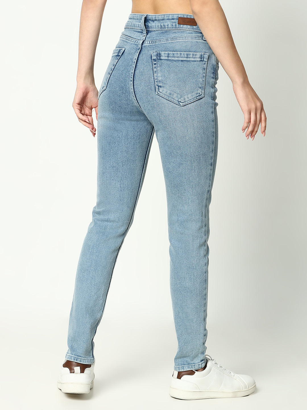 Women's Blue Comfort Slim Fit Light Fade Acid Wash Stretchable Mid-Rise Jeans